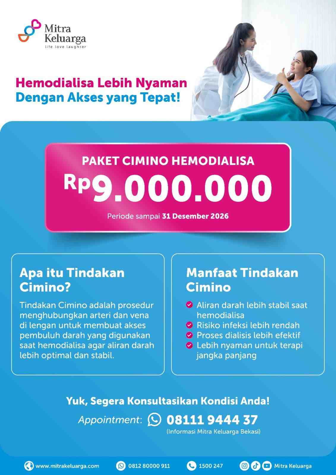 Promo Tindakan Cimino Hemodialisa Rp9 Juta di Mitra Keluarga Bekasi
